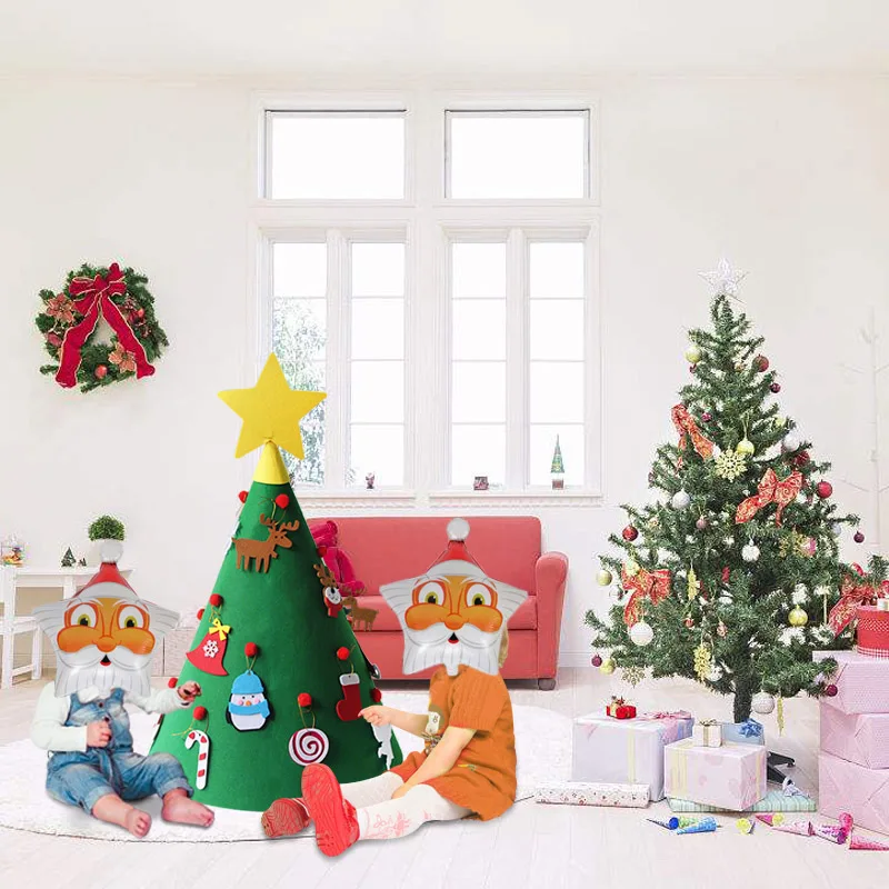 1set Felt Christmas Tree Ornament Navidad Christmas Decorations for Home Natal Tree Skirt New Year Hanging Game for Kids Kerst