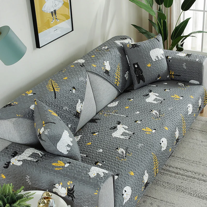 

Simple Cotton Fabric Sofa Cushion Four Seasons General-Purpose Anti-slip Pure Cotton Northern European-Style Cool Cartoon Sofa C