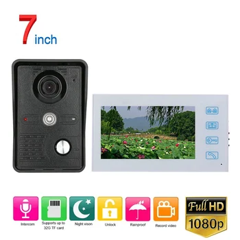 

Weatherproof Night Vision 7'' Record Wired Video Doorphone Doorbell Intercom System with AHD 1080P Camera 2CH Security Camera