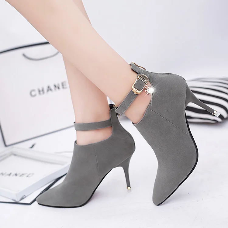 

Europe And America 2017 Autumn And Winter New Style Pointed-Toe Thin Heeled WOMEN'S Boots Sexy Ankle Buckle High-heeled Bare Boo