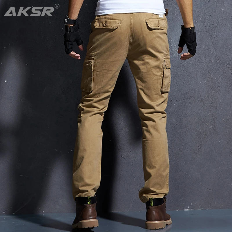 AKSR мужские модные повседневные хлопковые брюки карго большого размера, гибкие тактические военные камуфляжные брюки цвета хаки, мужские брюки для бега