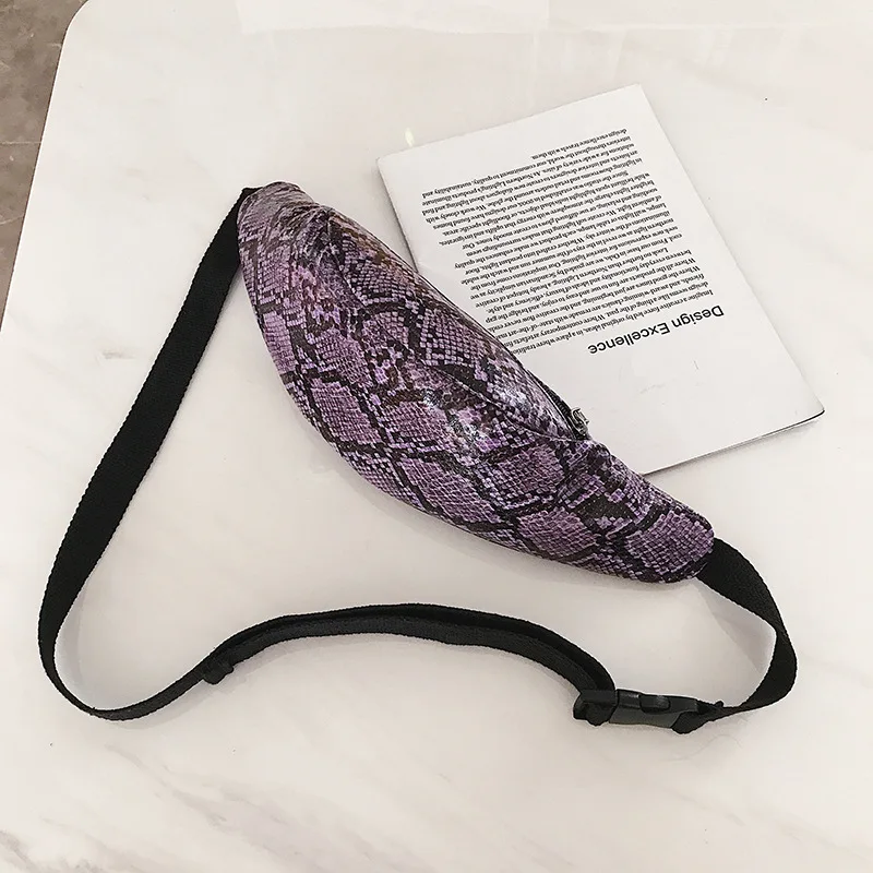 purple Waist Bag Женская поясная сумка формы «банан» высокого качества Змеиный узор поясная сумка из полиуретана модные поясные сумки водонепроницаемые нагрудные сумки - Цвет: purple Waist Bag