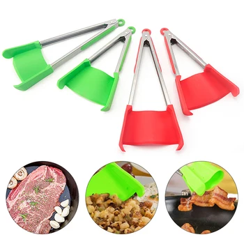 

9/12 Inch 2 In 1 Creative Kitchen Spatula And Tongs Nonstick Heat Resistant Stainless Steel Frame Silicone Tongs Kitchen Gadget