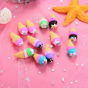 

10Pcs/lot Multi-colored Polymer Clay Cone Ice Cream Charms Pendants Crafts YLM9847