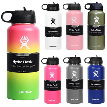 

32oz Thermal Water Bottle Sports Hydro Flask Termos Kawaii Bottle Stainless Steel Portable Garrafa Vsco Girl BottleThermos Lid