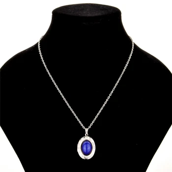 

Mood Necklaces Retro Elliptical Pendant Necklace With Temperature Control For Color Change Stainless Steel Chain Jewellery Women