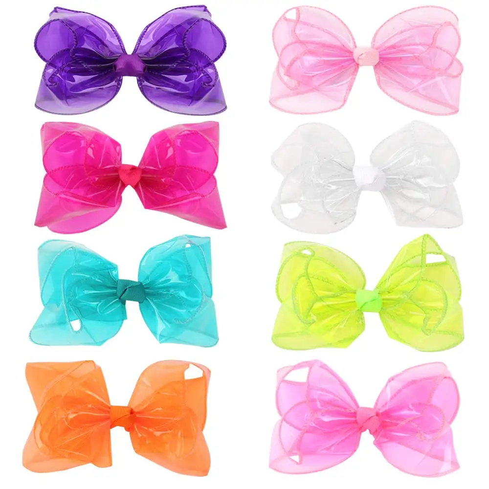 Waterproof Jelly Bows Hair Bows for Girls with Clips Girl Kids Hair accessories Glitter Knot Bows Pool/Swim Bows Solid Hairpins