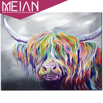 

2020 Meian Cow Diamond Embroidery rainbow Full square 5d Diamond Painting Diamond Mosaic Cross Stitch Crystal Decoration Drawing