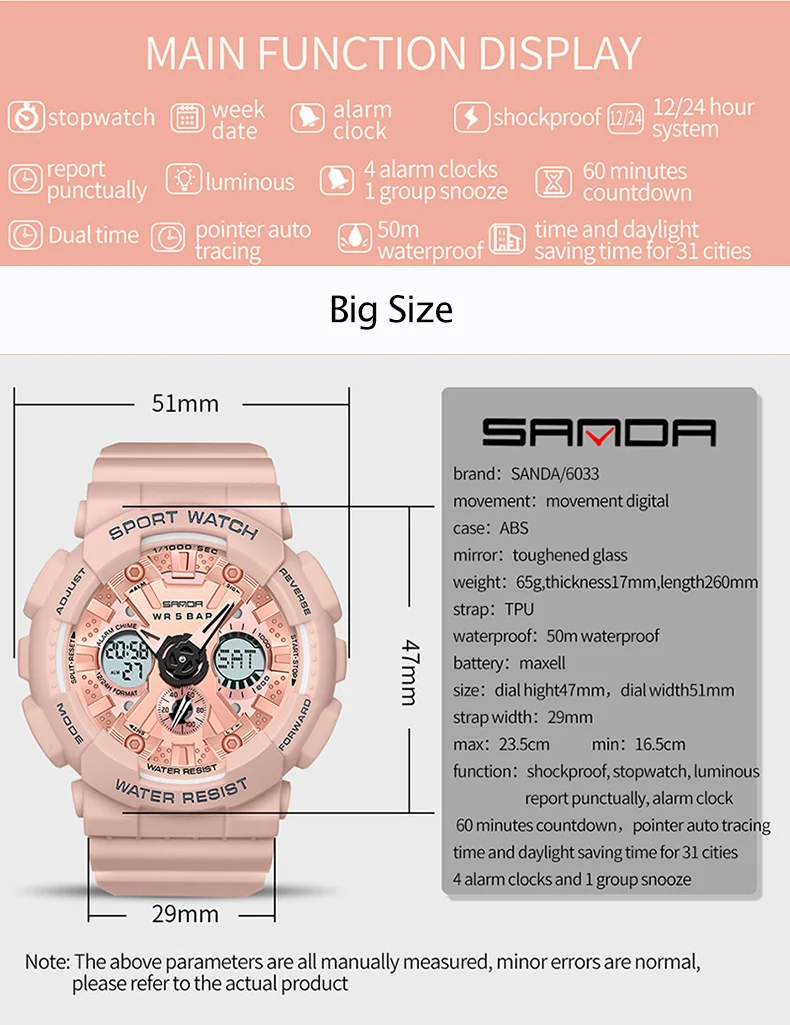 Sanda Trendy Scull Face Dual Dial  S Shock Sport Watches