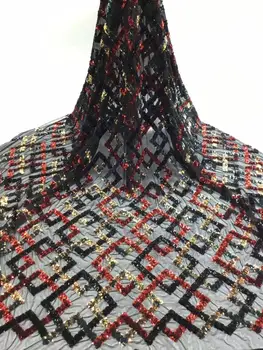 

Luxury Sequin Embroidery lace fabric dubai sewing High Quality tulle fabric African Sequin lace fabric for Christmas party dress