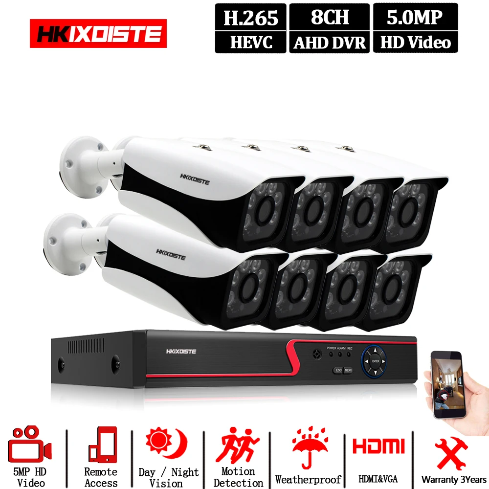 Full HD 5MP 8 канальный сетевой видеорегистратор домашняя камера наружного