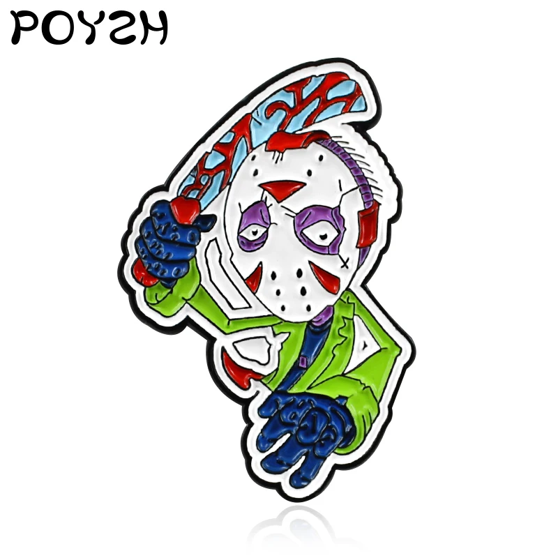 

Movie Black Friday Jason Voorhees Brooch unFed unDead Skull Mask Killer Jason Lapel Pin Machete dismemberment badge Fan jewelry