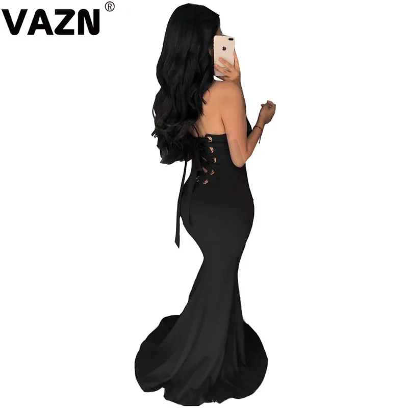 VAZN ALS060 New Young Lady Of Note Sexy Club Fashion Cross Bandage Backless Strapless High Waist Women Mermaid Maxi Dress