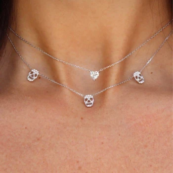 

skull necklace women sterling silver 925 Western styles double Multi-layer silver chain necklaces gold and whtie color