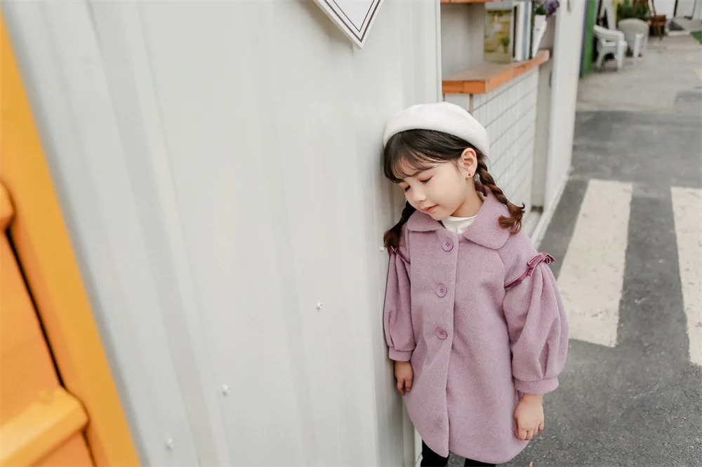Girl'S Coat Children Woolen Jacket Children Mid-length Coat Women's