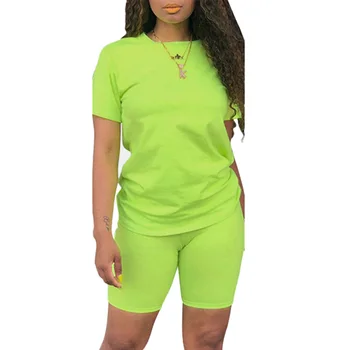 

Summer Women Loose T shirt Shorts Set Solid Lounging Gym Leggings Short Sleeved Casual 2Pcs Tops Pants Candy Color Clothing