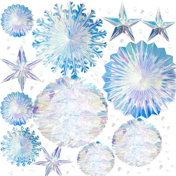 

DIY Iridescent Shiny Rainbow Film Iridescent Fan Hanging Ornament,Clear Foil Decorative Folding For Christmas Bridal