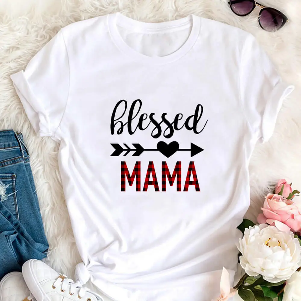 

Blessed MaMa 100% хлопок печатных Женская футболка Blessed рубашки для мальчиков летняя повседневная одежда с О-образным вырезом с коротким рукавом топы, подарок на день матери