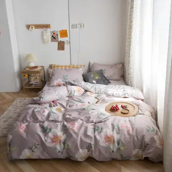 

Bed Cover Set 100%Cotton Flower Reactive Printed Pillowcase Comforter Single Shee With Sets Linen Bed Bed Cover