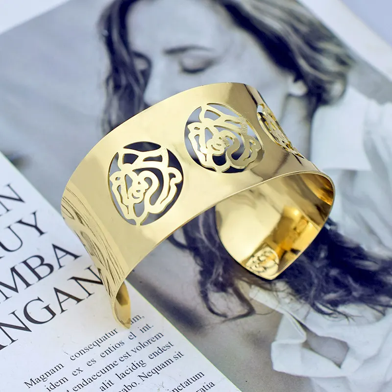 Bangle C 120 шт/лот открытый широкий золотой браслет для женщин манжета на руку браслеты металлические полые большие браслеты модные ювелирные аксессуары оптом - Окраска металла: Bangle C