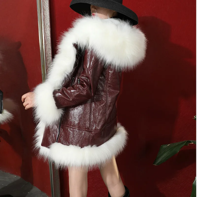 DEAT new autumn and winter fashion women clothes turn-down collar flare sleeves fur patchwork PU leather coat