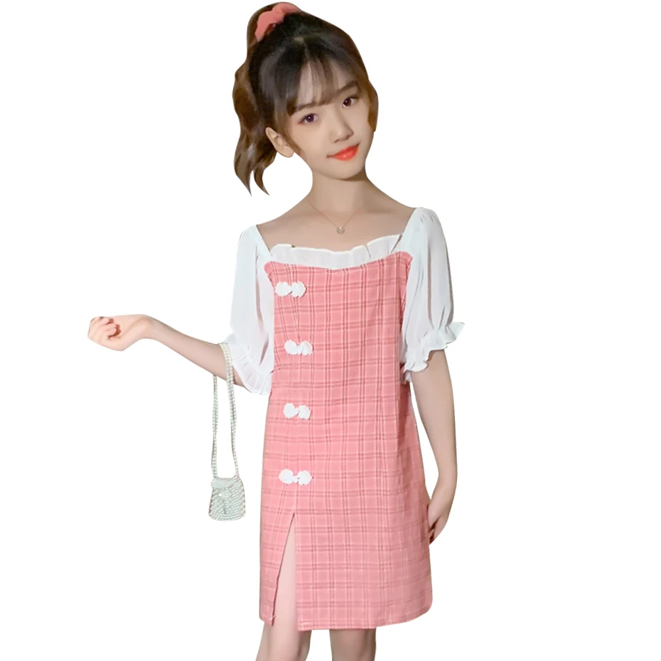 Платье для девочек клетчатое платье с узором лоскутное вечерние нее детский