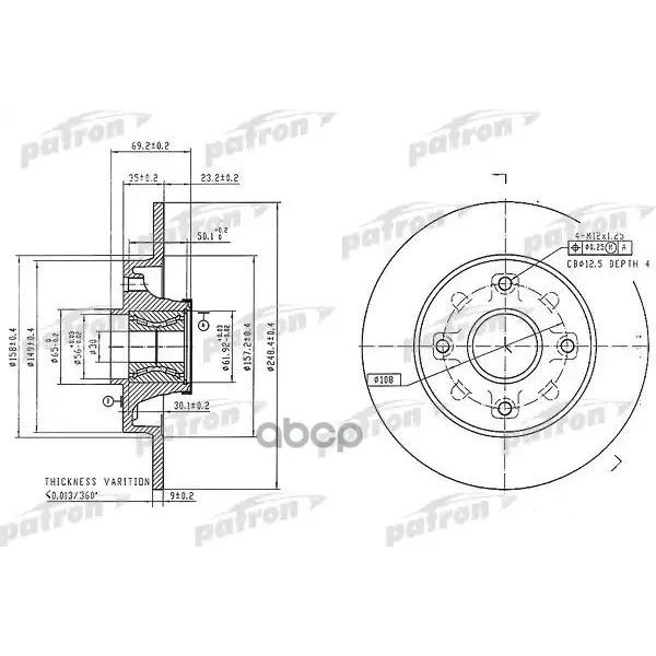 Диск Тормозной Задн C Подшипником И Кольцом Abs(1 Шт) Peugeot: 207/307, Citroen C4 All 06 PATRON арт. PBD7016