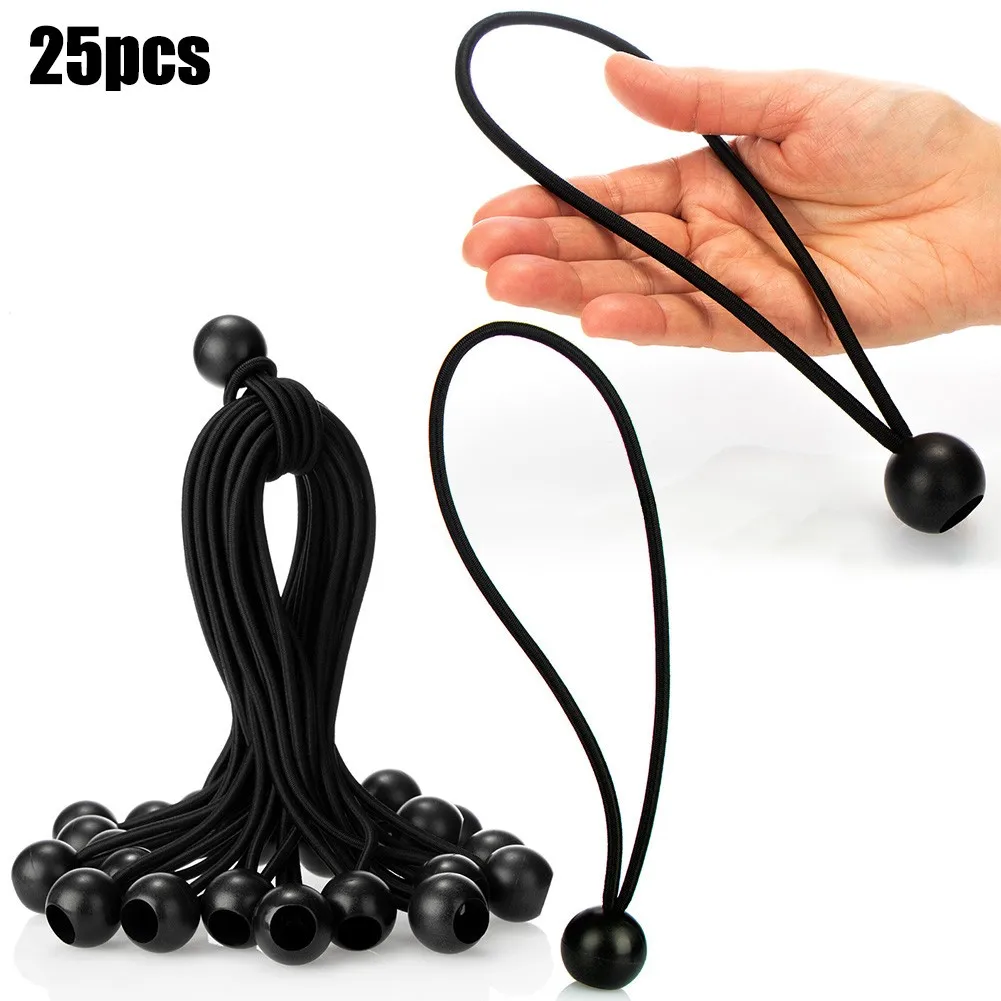 25 Pcs Car Tarpaulin Tensioner Bouncy Rope With Ball Tension Posters Tent Tensioning Belts 20cm Black Interior Accessories
