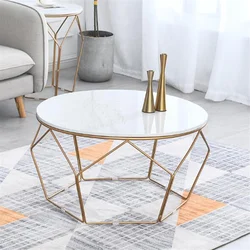 Table basse en marbre Simple, maison salon, côté canapé, petite Table ronde, Table centrale, diamètre 60cm 80cm, cadre noir doré 