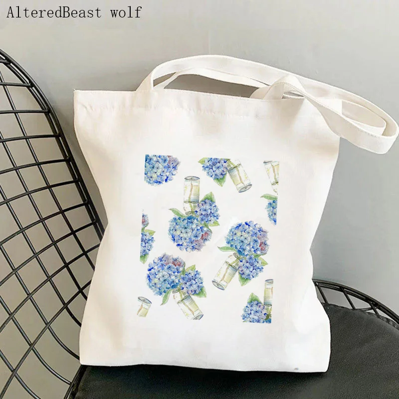 Women Shopper bag blue and purple cosmos flowers collection Bag Harajuku Shopping Canvas Bag girl handbag Tote Shoulder Lady Bag