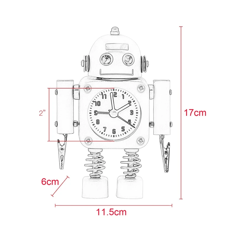 Не тикающий робот-будильник, детский будильник, будильник с мигающими глазными огнями и зажимом для рук, красный