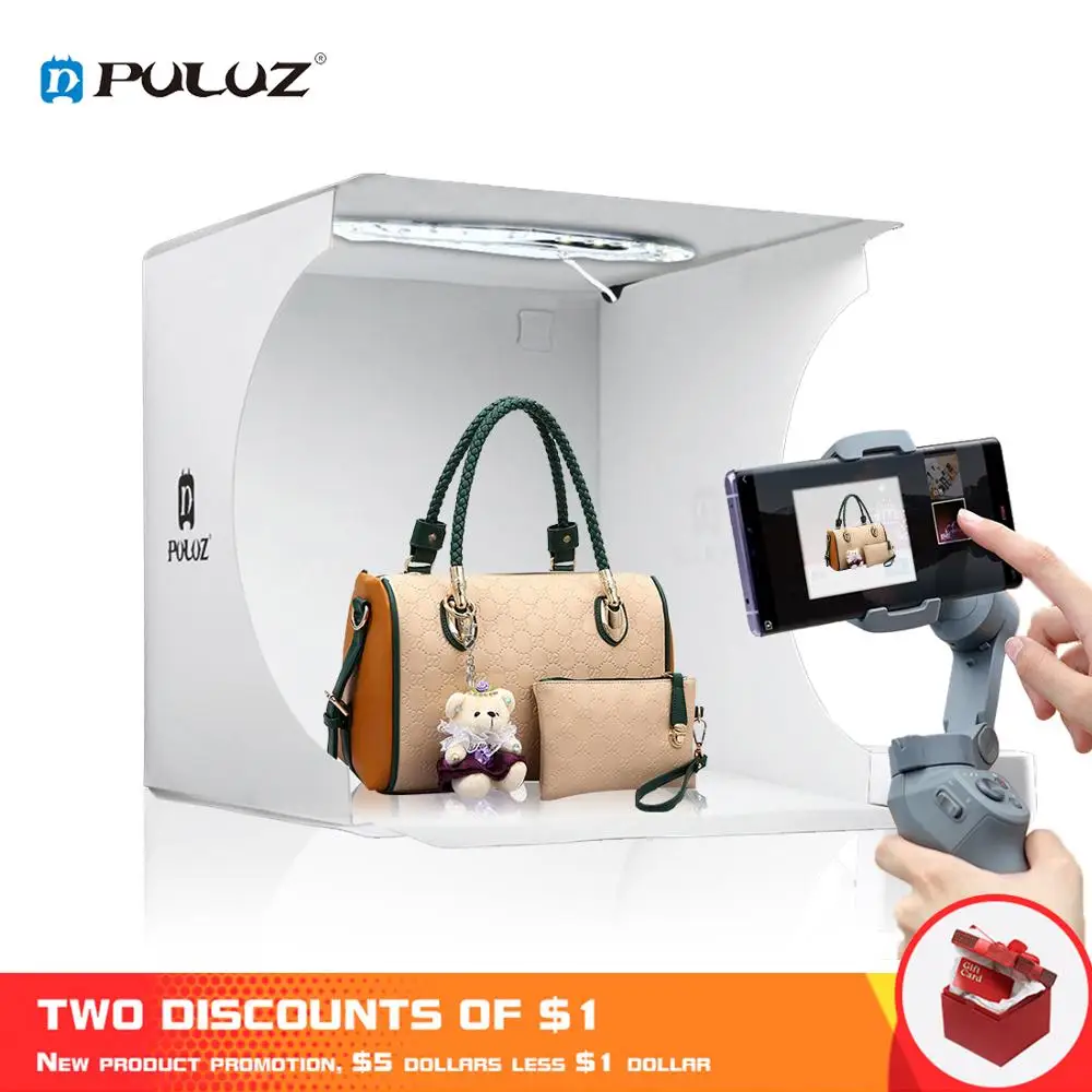 

PULUZ 20cm Mini LED Ring Light box Lightbox Photo Studio Box Photography Light Studio Shooting Tent Box Kit & 6 Color Backdrops