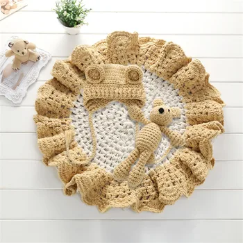 

Crochet Knitted Bear Rabbit Dolls Baby Hat Blanket 3pcs/set Newborn Photography Props Infant Mat DIY Photo Shoot Props