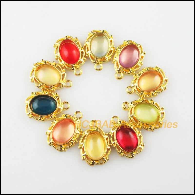 20Pcs Gold Color Flower Mixed Resin Oval Charms Pendants 11x15mm