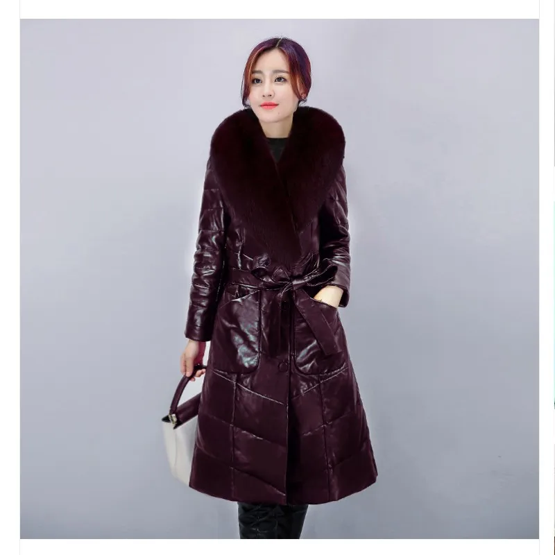 

Plus size fox fur pu leather Down blend coat women's long 2019 winter large size fox collars loose Casual cotton Jackets coat