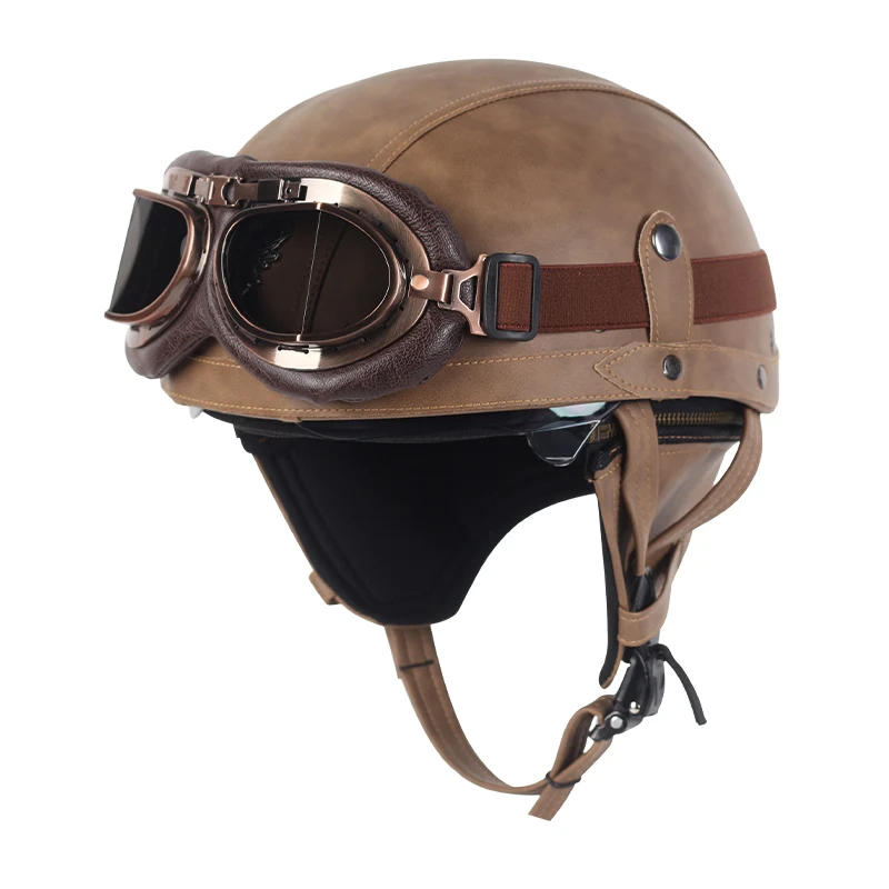 Мотоциклетный шлем кожа В винтажном стиле Casco мото открытым уход за кожей лица
