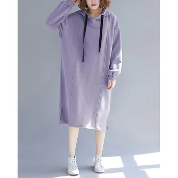 

Fashion Spring Plus Size Dress Loose Hooded Solid Color Casual Western Dress 2020 Popular Hem Split Vestidos B312