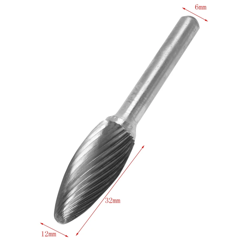 GTBL 12mm x 32mm Single Cut Flame Shape Tungsten Carbide Bur Rotary File Bit