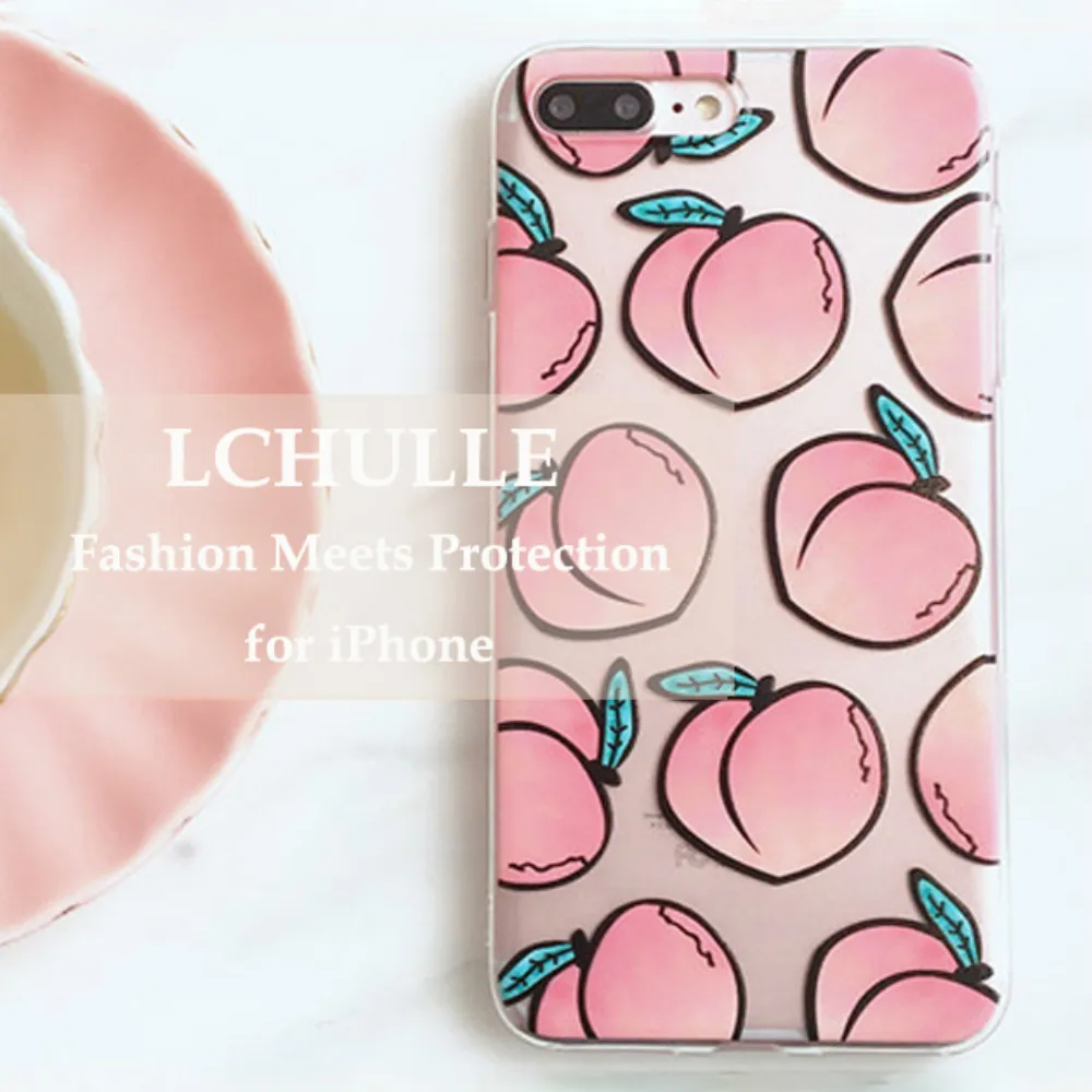 

Transparent Silicone Soft Phone Case For iPhone 7 Plus 8 6 6S 5 5S SE Peach Shockproof Protective Cover For iPhone Xr X Xs Max