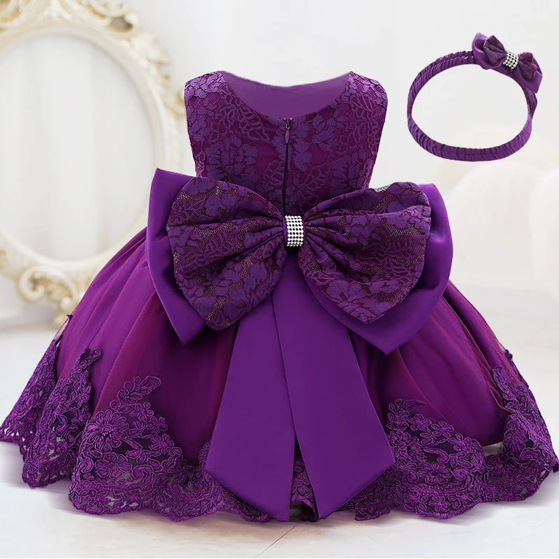 Infant First Birthday Dress Baby Girl Costume Big Bow Princess Baptism Party Dress