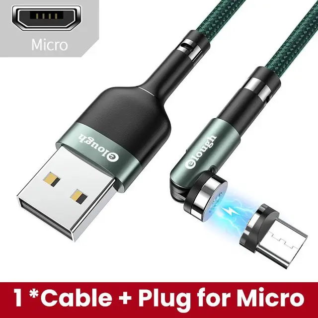 Elough 540 Rotate Magnetic Cable Fast Charging Magnet Charger Micro USB C Type C Cable For iPhone Xiaomi Mobile Phone Wire Cord Green Micro Cable