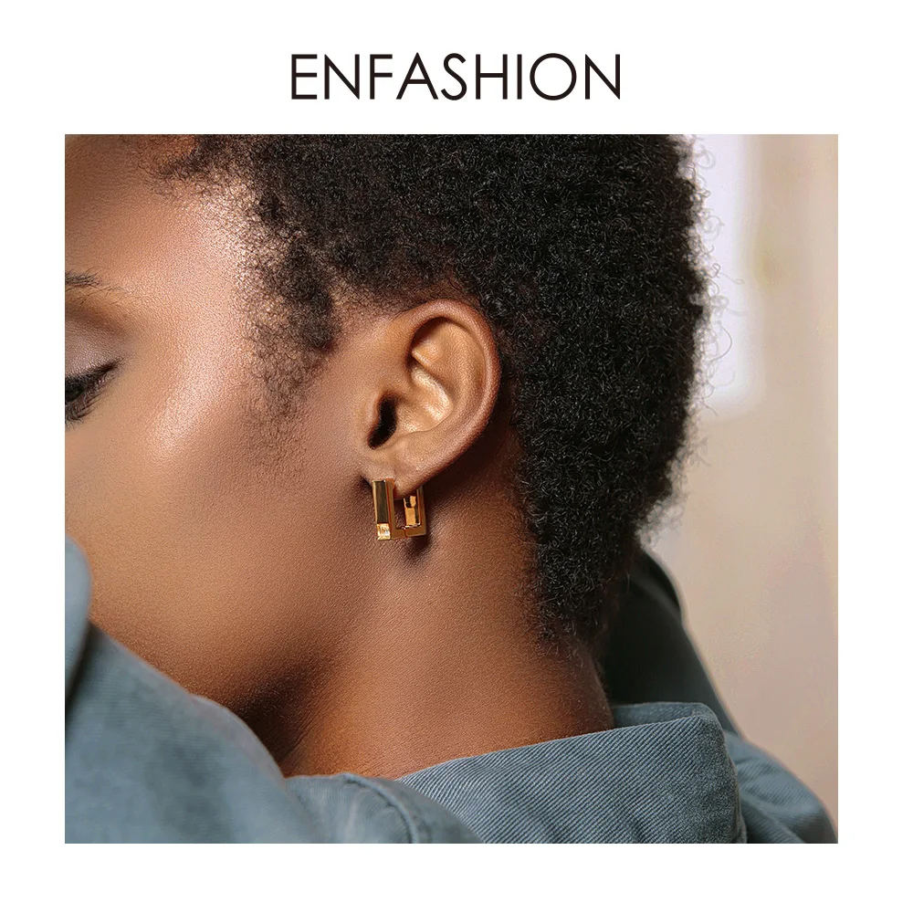ENFASHION, квадратные серьги-кольца с кристаллами для женщин, золотой цвет, геометрический циркон, маленькие обручи, серьги, модное ювелирное изделие Aros EC191049