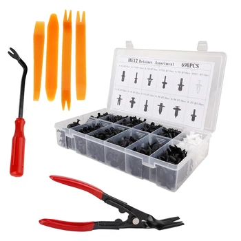 

12 Sizes 690PCS Car Fasteners Trim Moulding Clip Screwdriver Push Pin Rivet Trims Clips Door Removal Pliers Tools