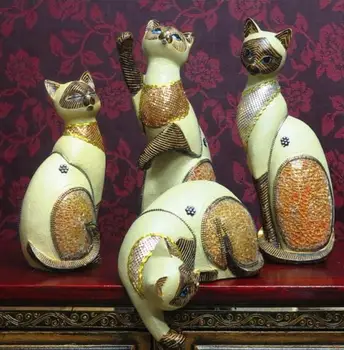 

COPPER STATUE Lucky Cat Southeast Asia Cat Statue Resin Decoration Porch Decoration TV Cabinet Bookcase Living Room Decoration