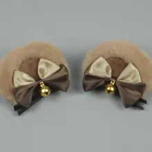 

Handmade Faux Fur Round Bear Ears Hair Clip Sweet Double Bowknot Bell Plush Animal Hairpins Anime Lolita Kawaii Cosplay Barrette