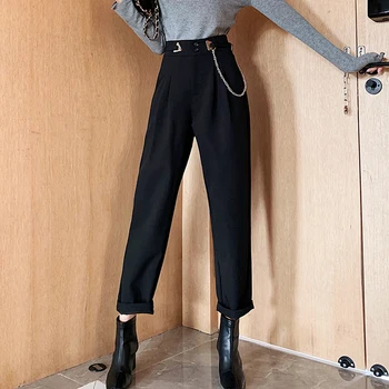 

Retro high waist loose chain trousers autumn casual suit pants women ladies high street wear harem pants wide leg