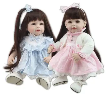 

High Simulation Baby Doll Girl Silicone Cute Opening Eyes Long Hair Princess Dressed Up 52CM