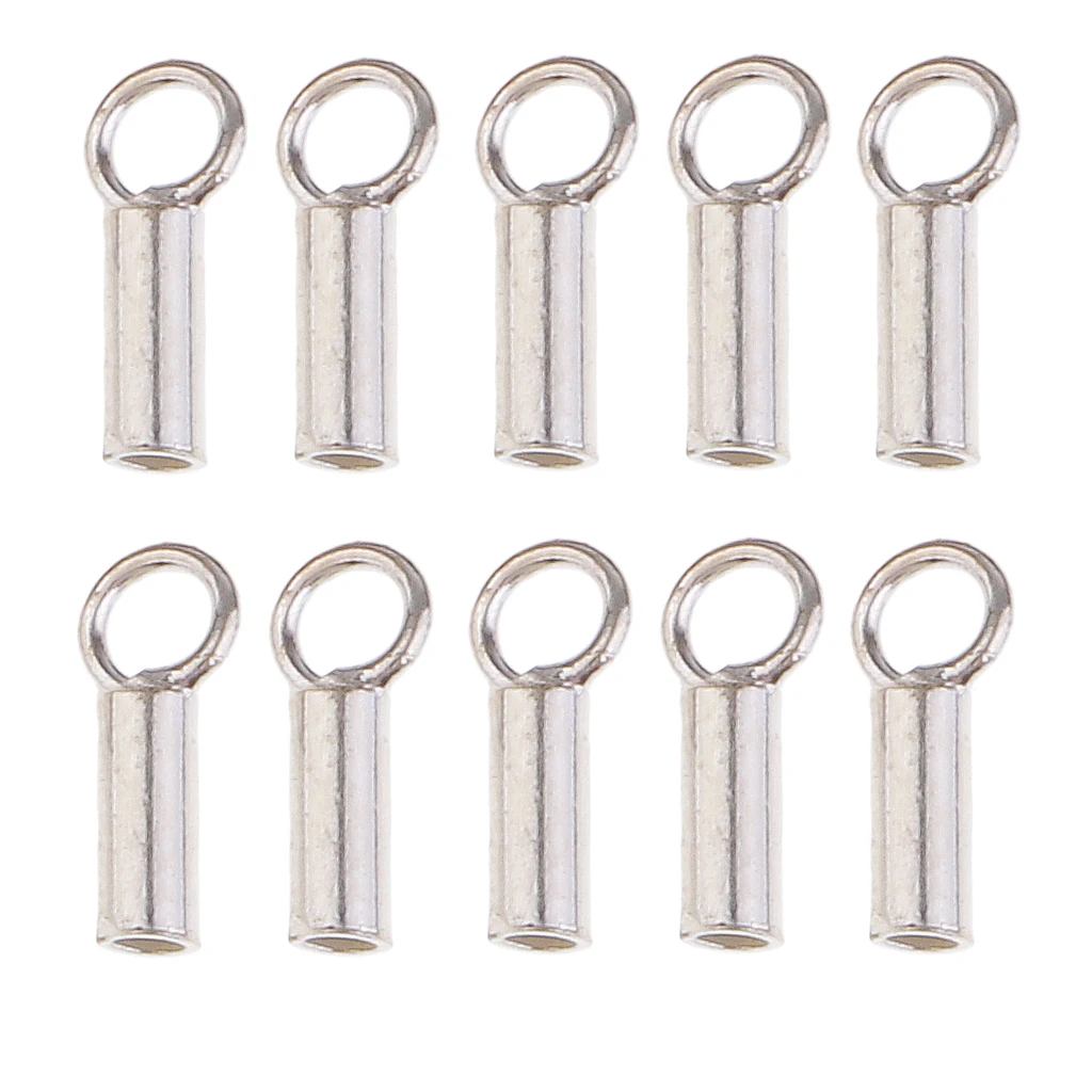 10 Pieces/set 925 Sterling silver color Tube Crimp Beads Stopper Cord End Bead DIY necklace bracelet Jewelry Making Findings