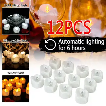 

12/24Pcs 3Color Timing LED Rechargeable Candle Lamp Flame Flashing Tea Light Home Wedding Birthday Party Decor Timer Tealight