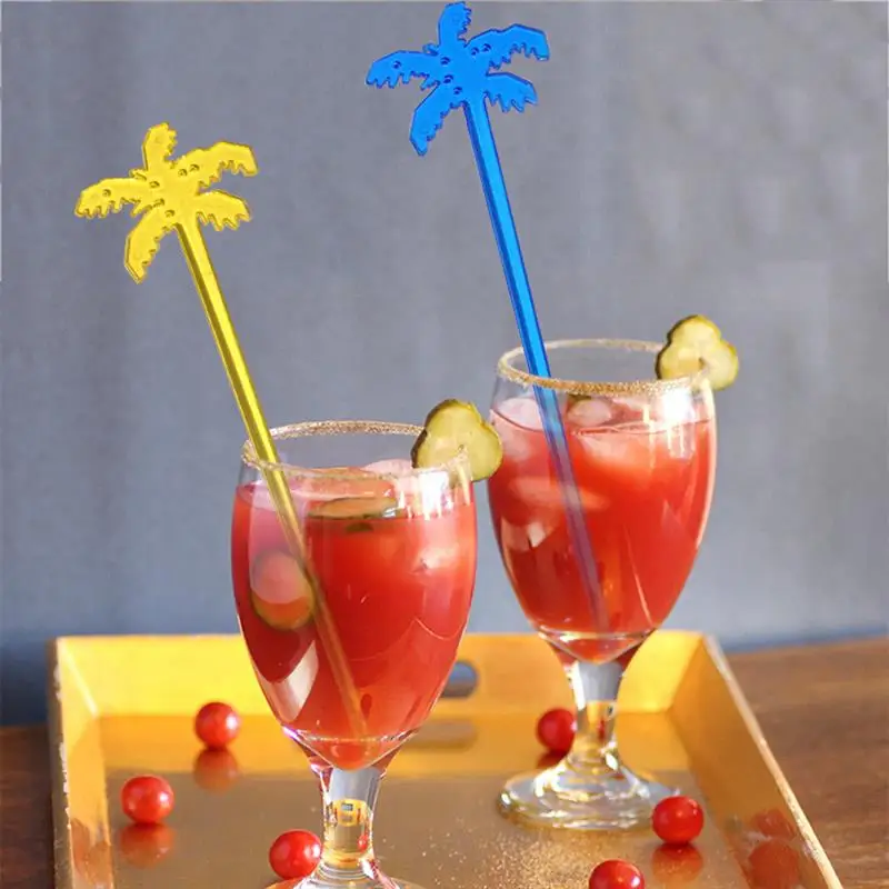 50 шт., креативная мешалка для напитков в форме кокосового дерева, мешалка для коктейлей, аксессуары для бара, случайный цвет